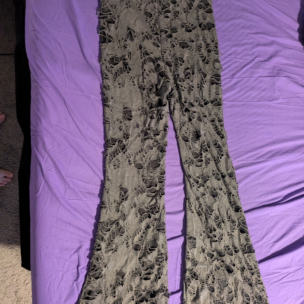 Stylish Gray Lace Flared Trousers